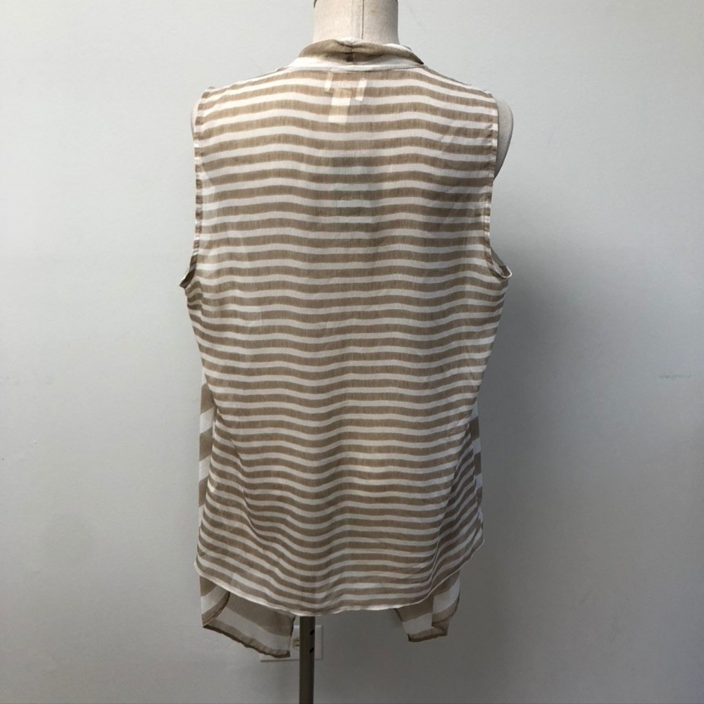 Chico's Sheer Darma Vest Women 2 Large New Khaki Striped Draped Open Front Boho - Picture 3 of 10